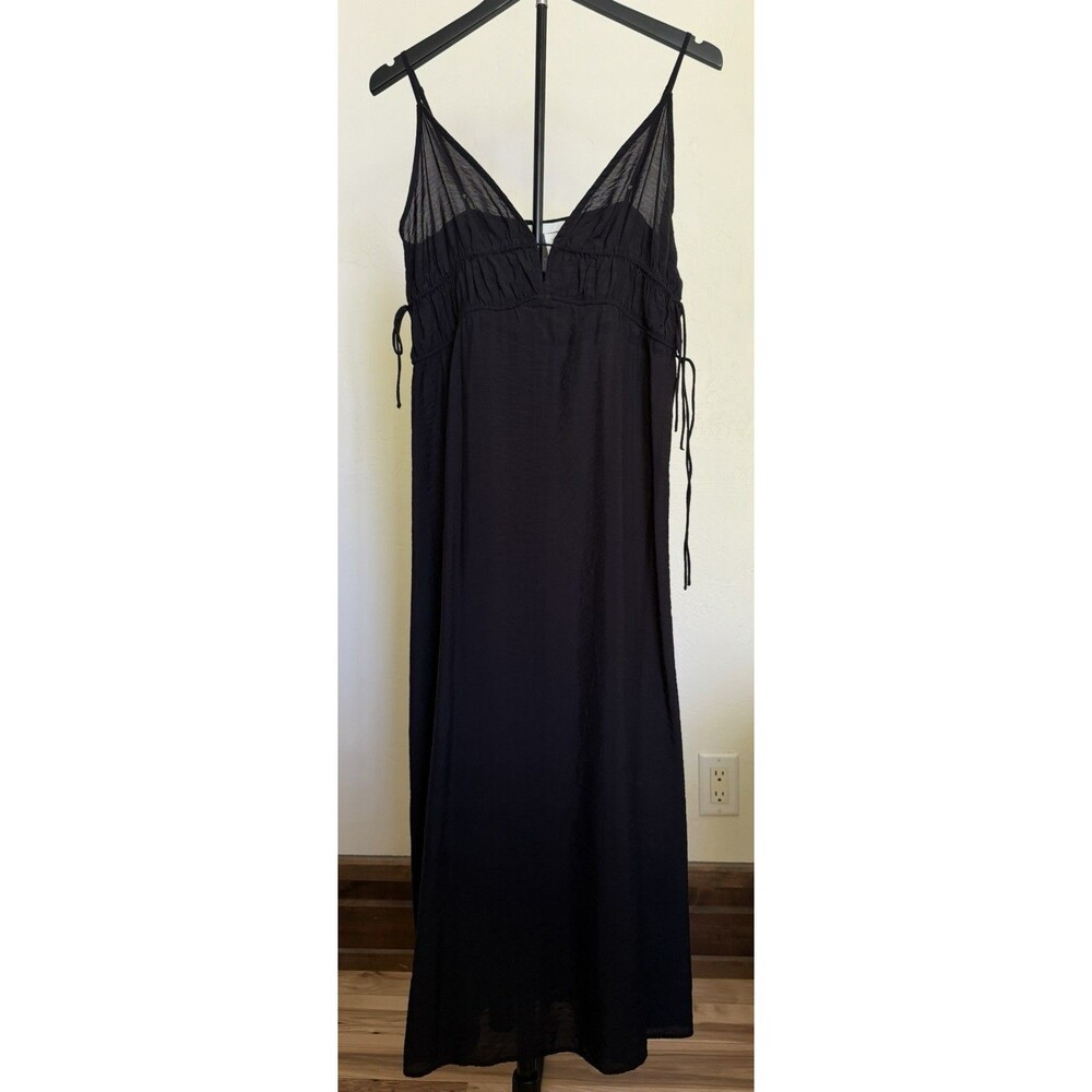 Black Long Slip Dress Side Tie Detail H&M Size S Dark Romantic Semi Sheer